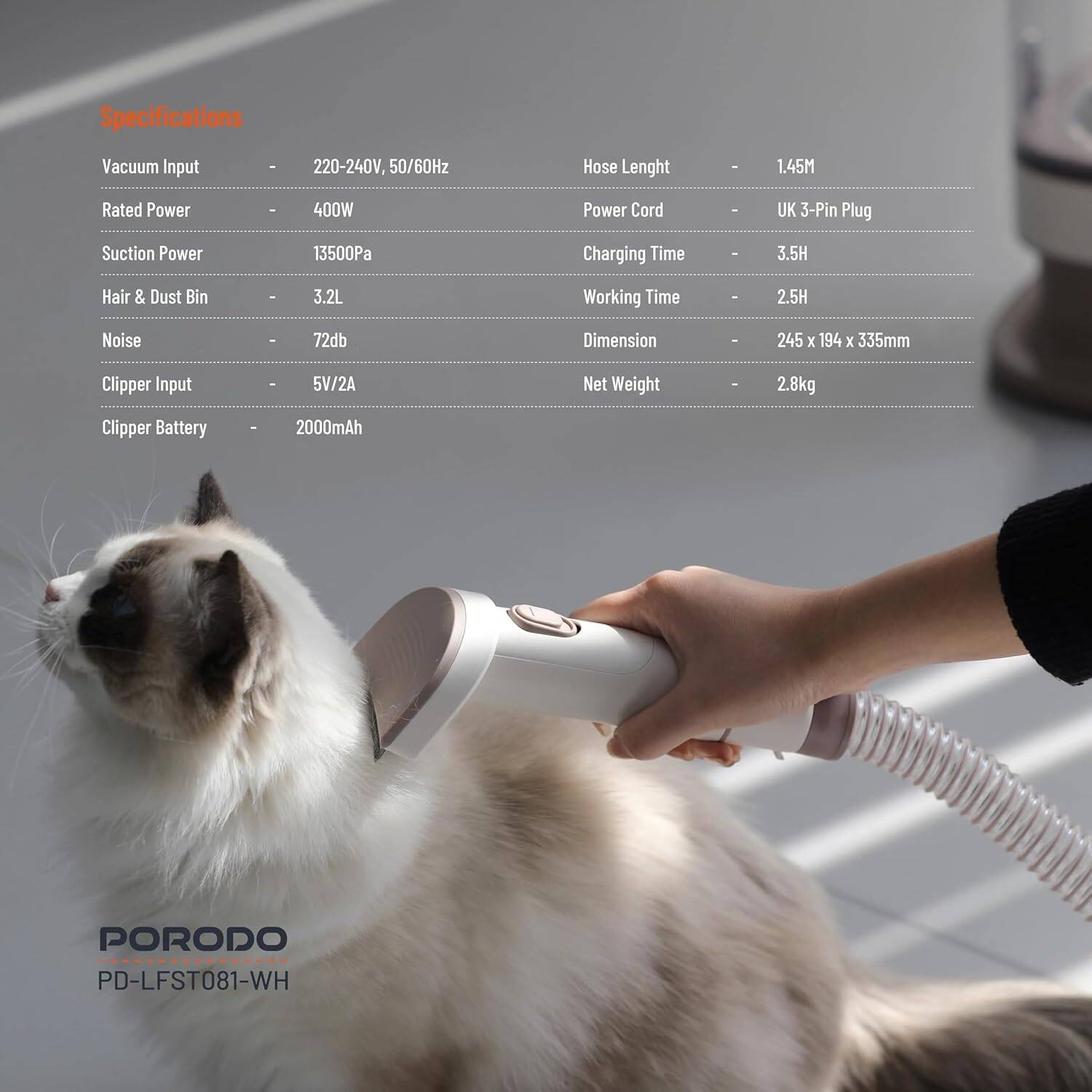 Porodo Lifestyle Pet Grooming Vacuum Cleaner - White