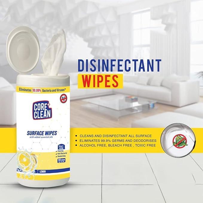Core Clean Disinfectant Surface Wipes-Lemon