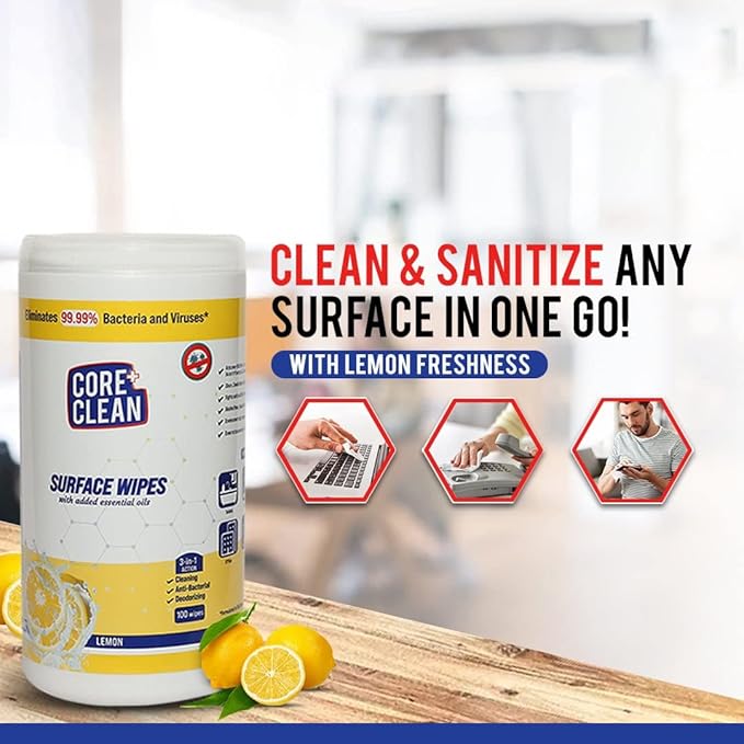 Core Clean Surface Wipes-Lemon(clean and sanitize)