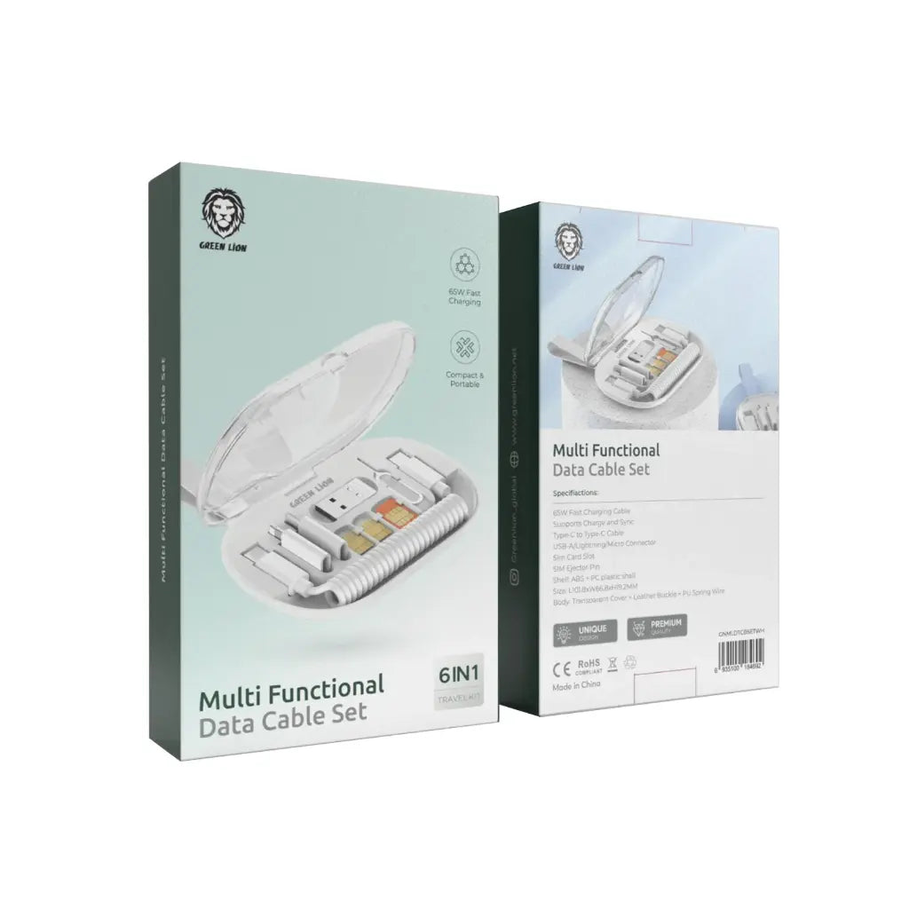 Green Lion 6 in 1 Multi Functional Data Cable Set - White