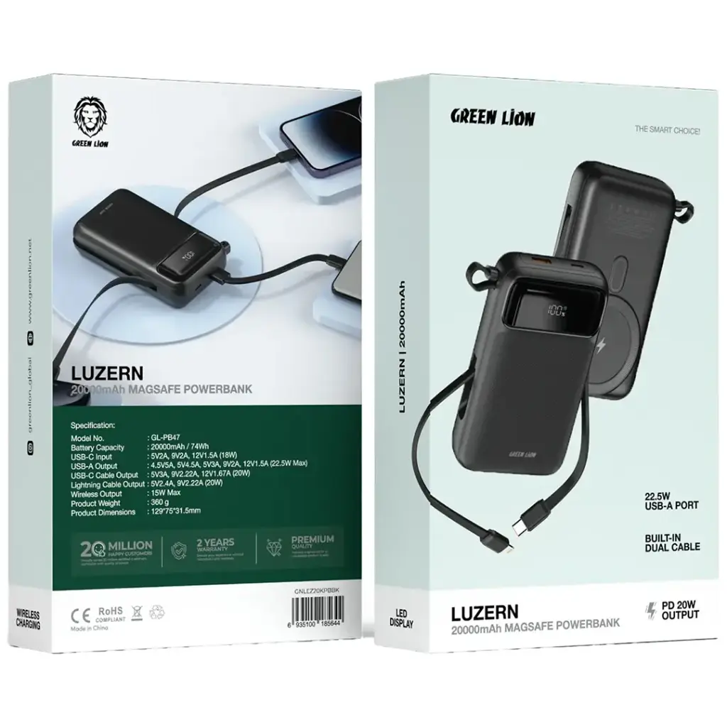 Green Lion Luzern 20000mAh MagSafe Powerbank - Black