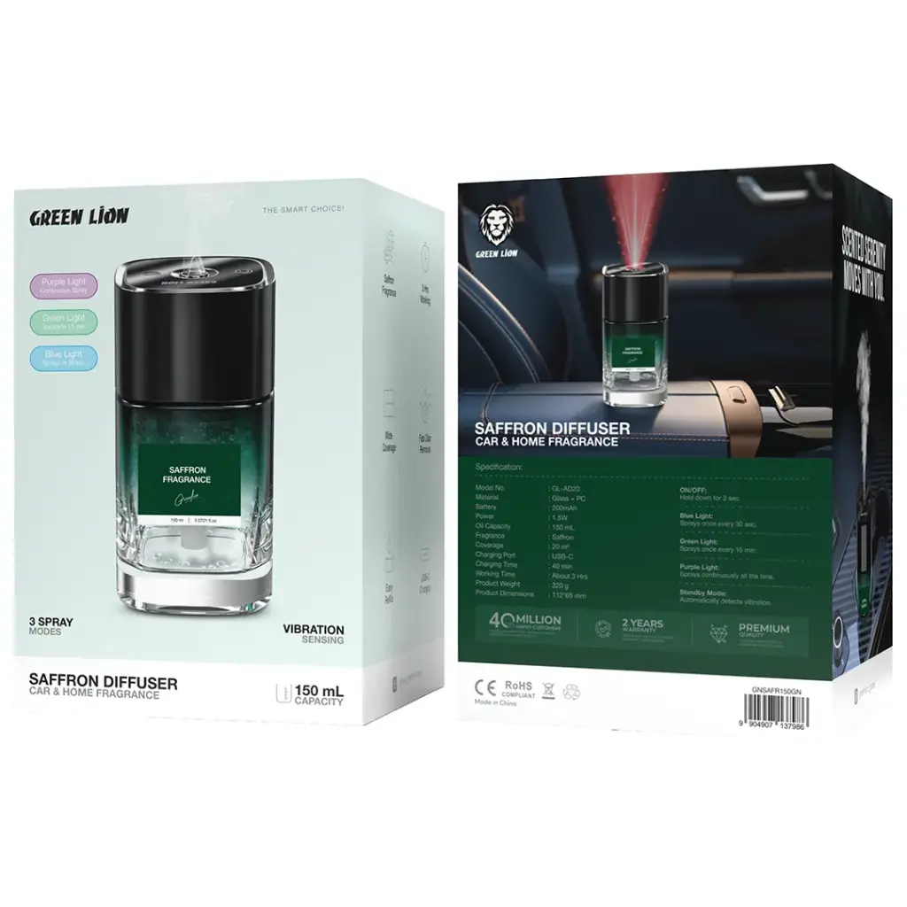 Green Lion Saffron Diffuser Car & Home Fragrance - Green