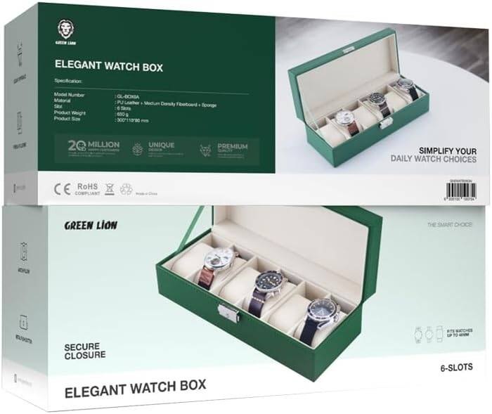 Green Lion Elegant Watch Box 6 slots - Green